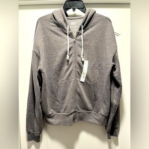 SO, NWT, The favorite full-zip hoodie. Dark heathered gray, Size L.